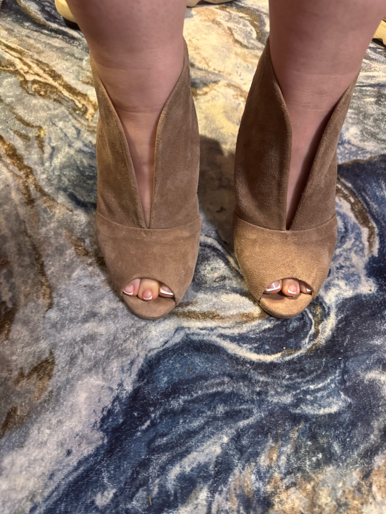 Suede Peep-Toe V-Cut Booties In Tan